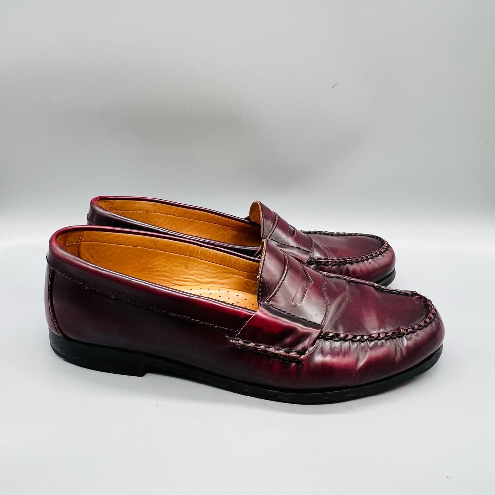 Johnston & Murphy Shoes Mens 11.5 Burgundy Leather Classic Penny Loafers Dress